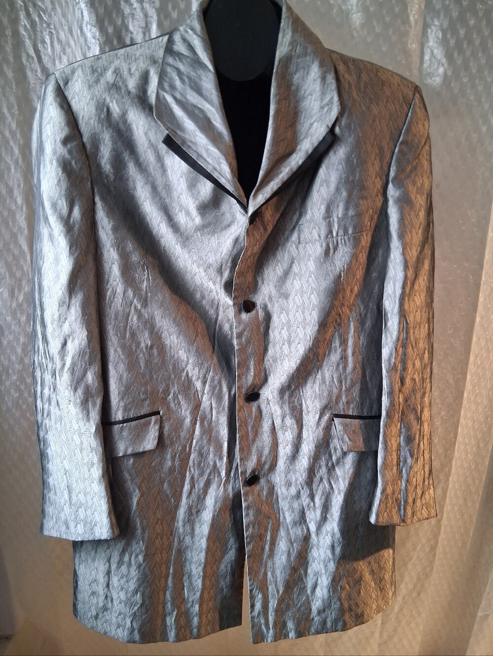 Andrew Fezza New York Metallic Silver Textured Blazer Sz 46R Preowned